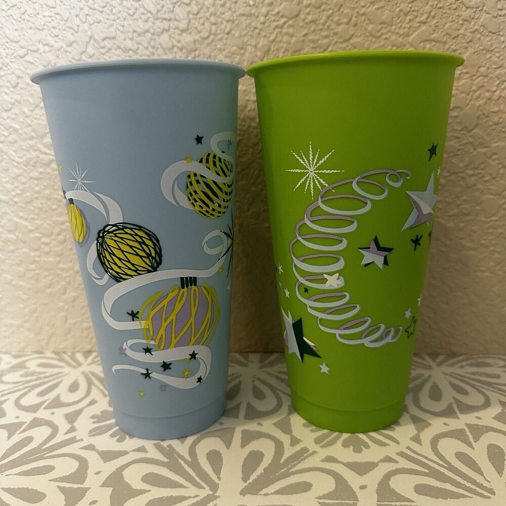 Rare Starbucks Holiday Venti Cold Cups Tumblers Singapore Set Of Two Blue Green